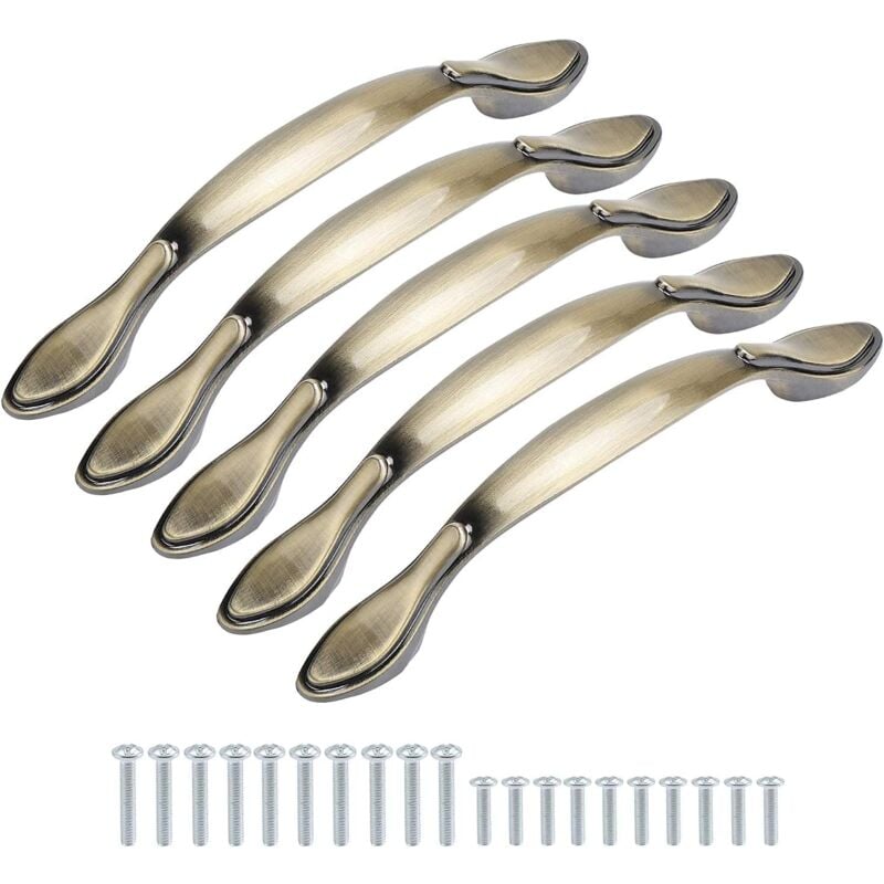 Zestaw 10 uchwytów meblowych w kształcie łuku w stylu vintage - Długość 13 cm (rozstaw osi 96 mm) - Brąz zielony - 96 mm