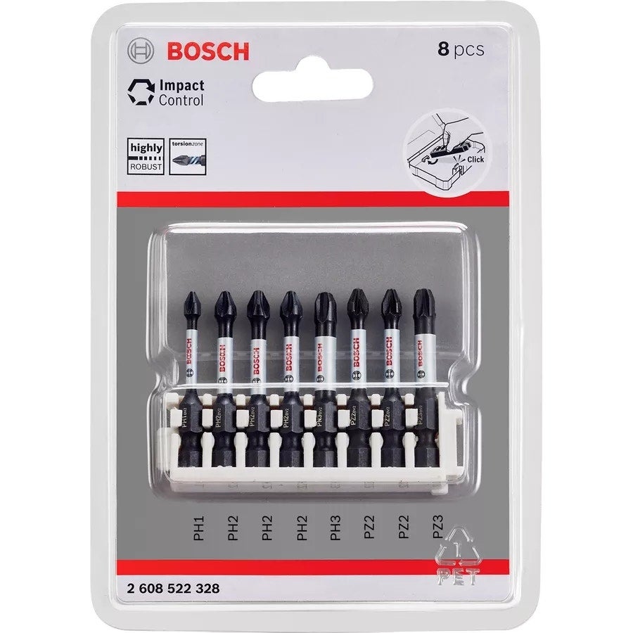 Zestaw końcówek wkrętakowych Bosch stal S2, 8 sztuk sześciokątnych 50 mm