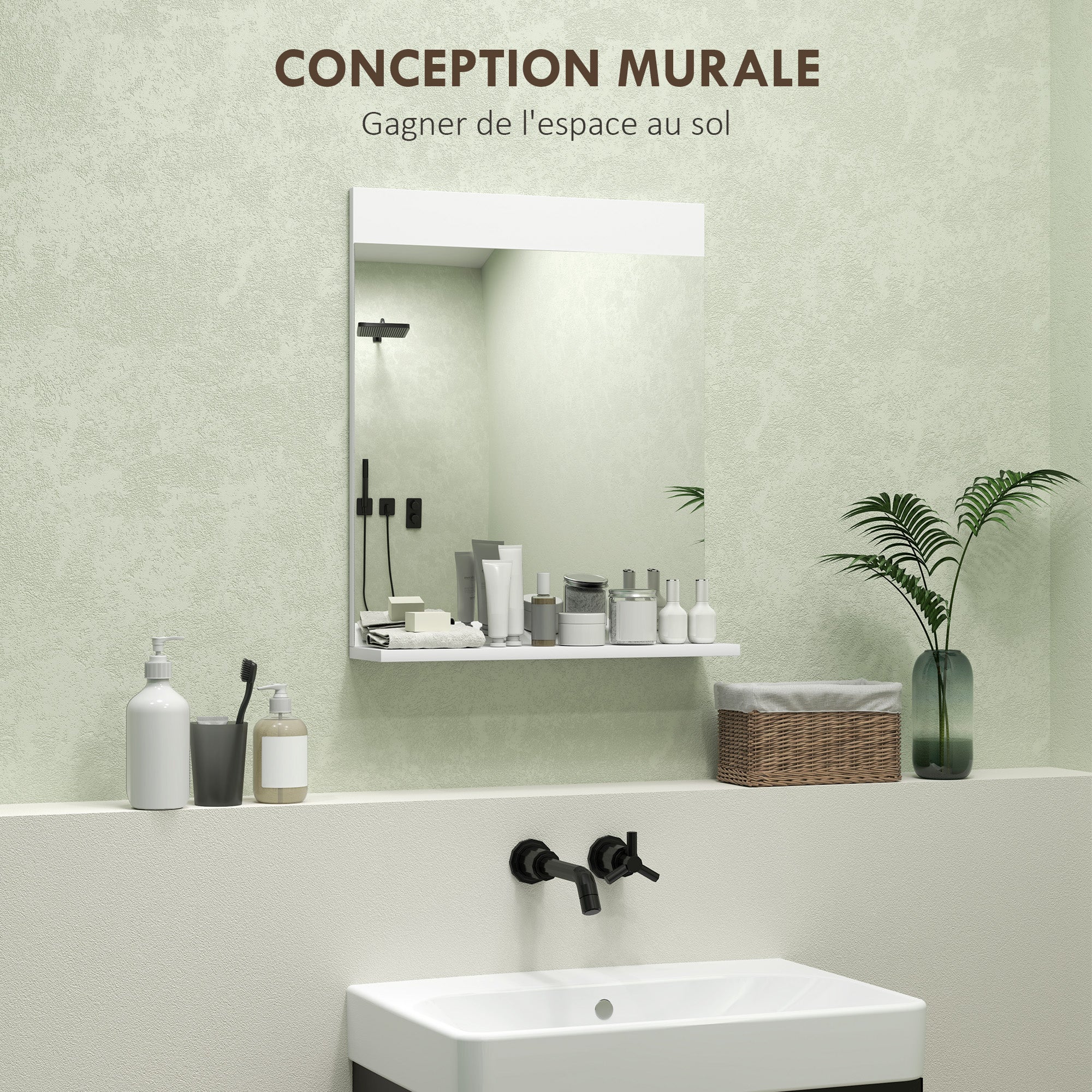 Miroir de salle de bain miroir mural avec étagère de rangement pour salon chambre 50 x 12 x 60 cm blanc - 5