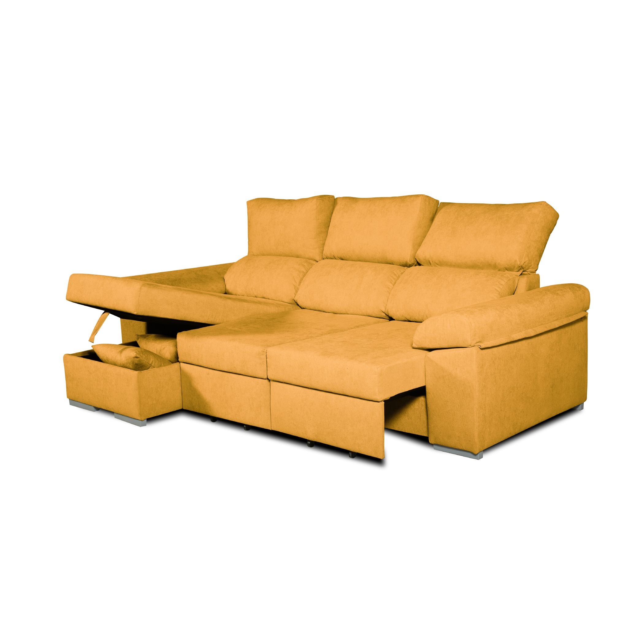 Sofa esquinero chaiselongue convertible en cama darg izquierda 235x148 cm mostaza tejido con sistema acualine tanuk