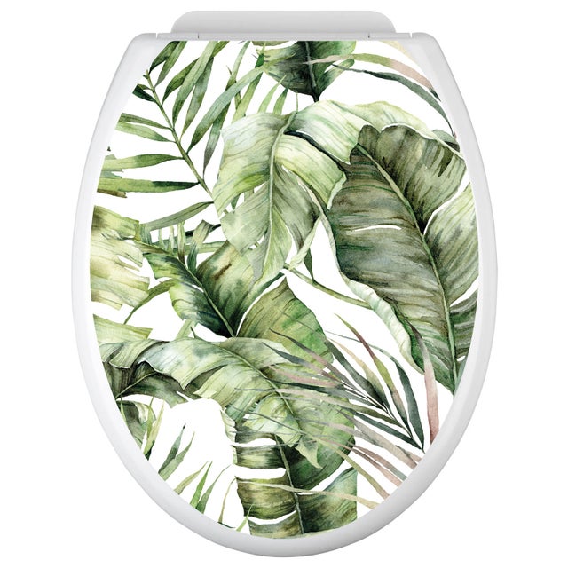 Stickers autocollant décoratif pour abattant WC - Feuilles - Adhésif BRILLANT - 35x43 cm