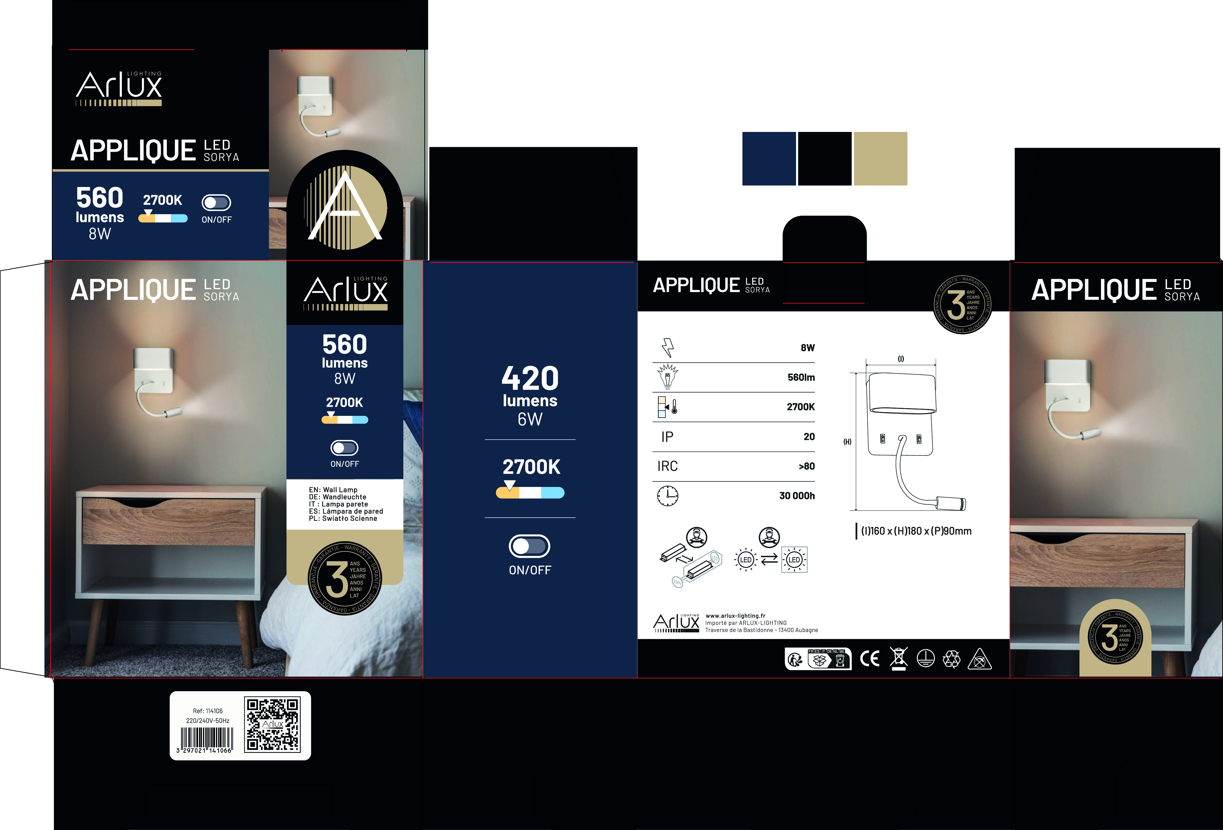 Applique-Liseuse Intérieur 5W+3W 350lm+210lm Blanc Chaud - 6