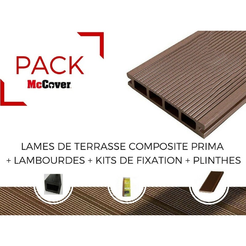 Paquete 1 m² tarima exterior composite prima - col: marrón rojizo, es: 19 mm, a: 12 cm, l: 220 cm, cubierta m²: 1