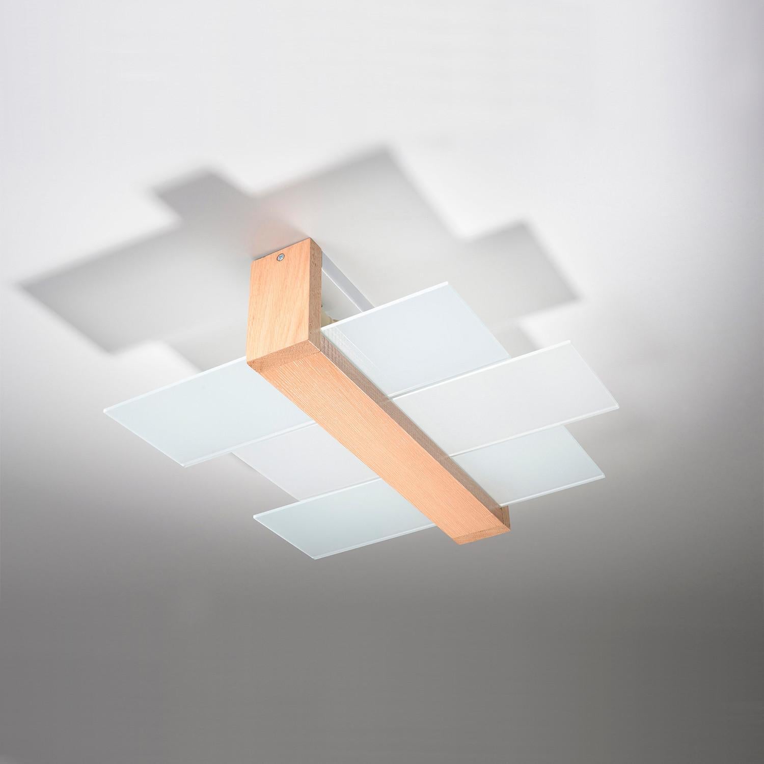 Lampa sufitowa wisząca Feniks naturalne drewno-biała 2xE27x60W nowoczesna wym: 12 x 43 x 43 cm metal Sollux Lighting