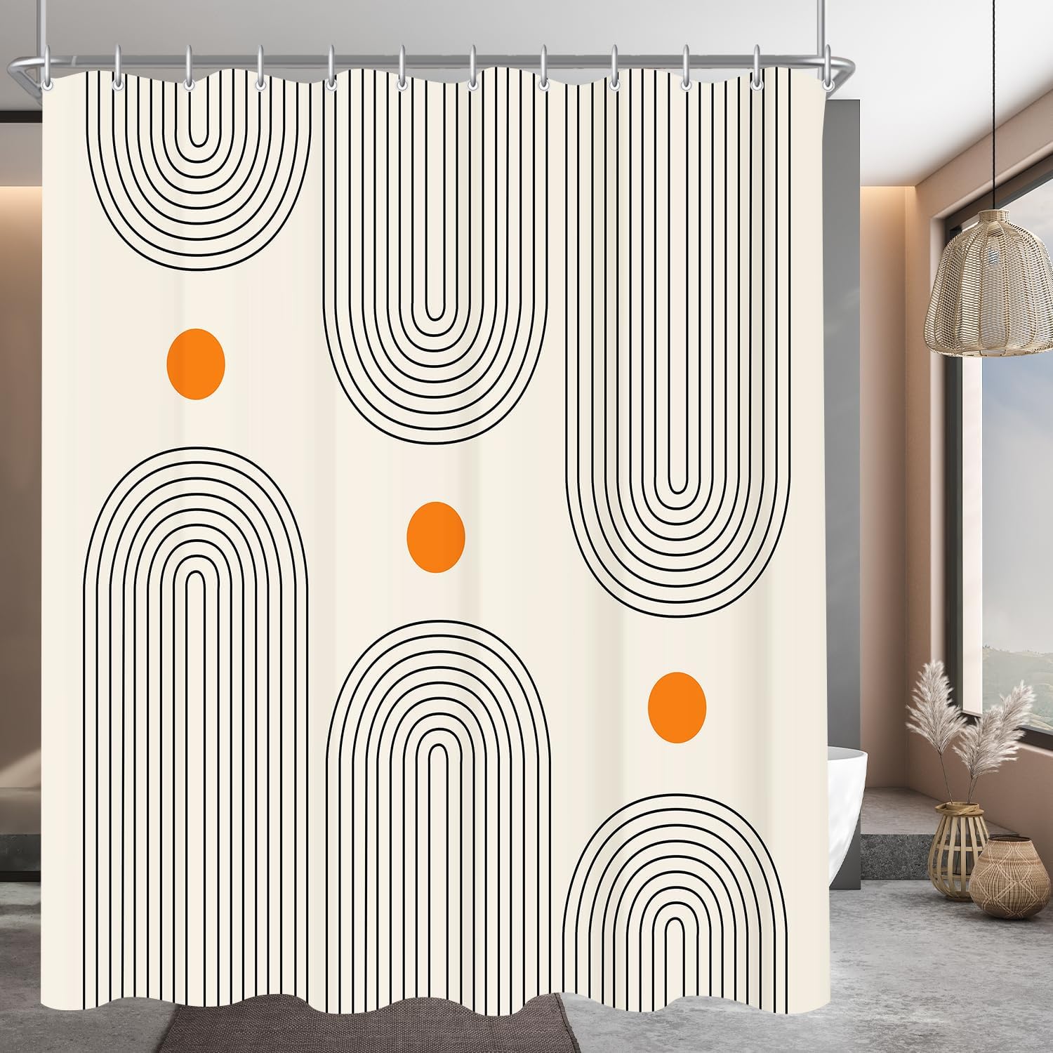 Zasłona prysznicowa, 180 x 200 cm, geometryczny kształt, obciążony brzeg, anty-pleśniowa, wodoodporna, zmywalna, tkanina poliestrowa