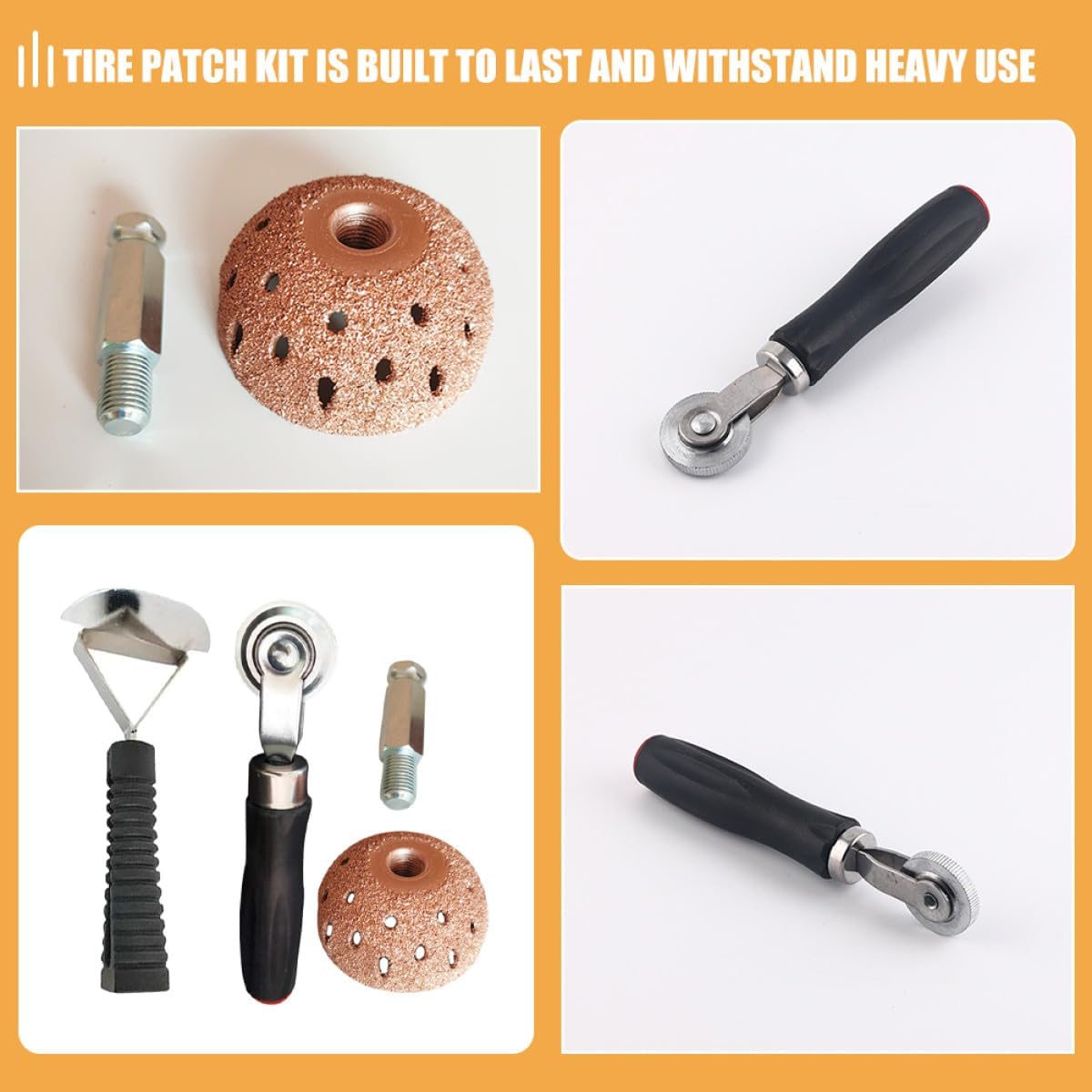 Kit de Réparation de Pneus 42 Mèches Rouleau Antibruit Manuel Tête de Meulage de Bol Racloir et Levier Basse Vitesse Outils Compacts pour Dépannage - 3