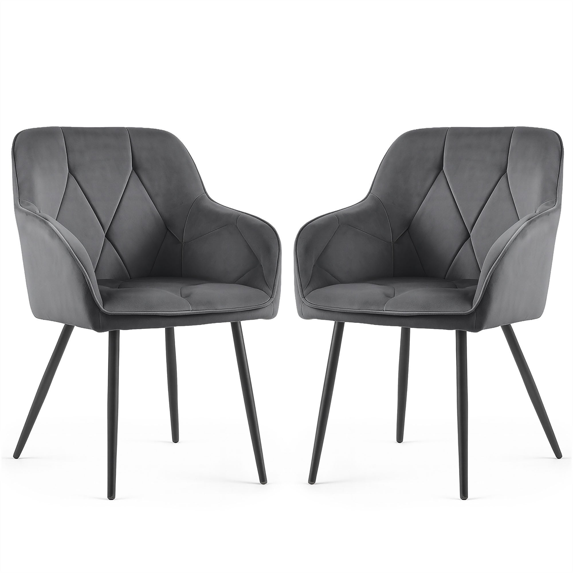 2x Welurowe krzesło tapicerowane pikowane Ciemny Grafit DIAMANTE Czarne nogi