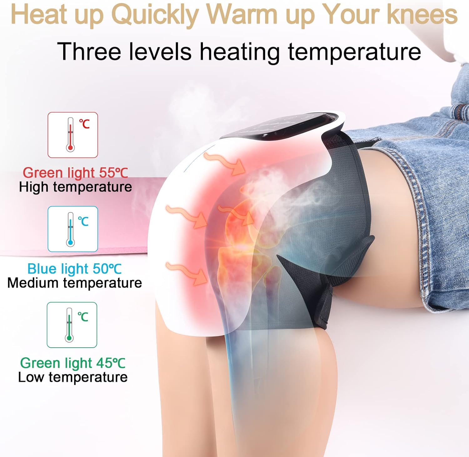 Masseur de genou chauffant et vibrant, grand écran LED, sans fil, rechargeable, soulage gonflement et raideur articulaire - 2