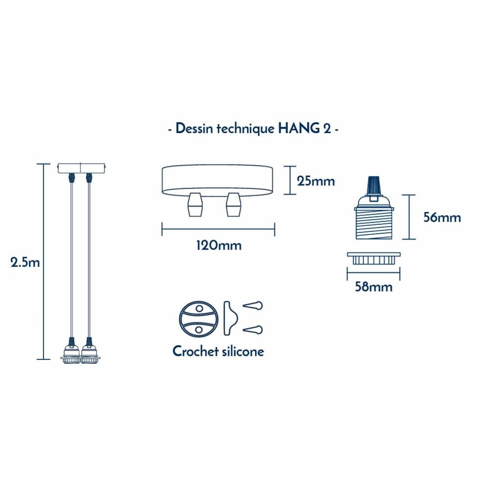 Suspension Hang luminaire 2 cordes - Coton cuivre douilles noires - 5