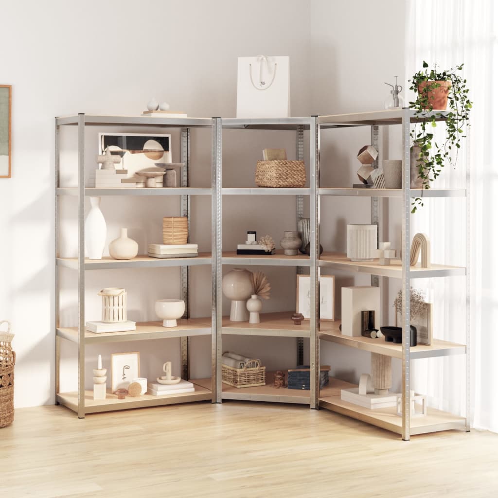 Etagere D Angle Étagère D'angle à 5 Niveaux Argenté Acier Et Bois D Etagere D Angle Étagère D'angle à 5 Niveaux Argenté Acier Et Bois D