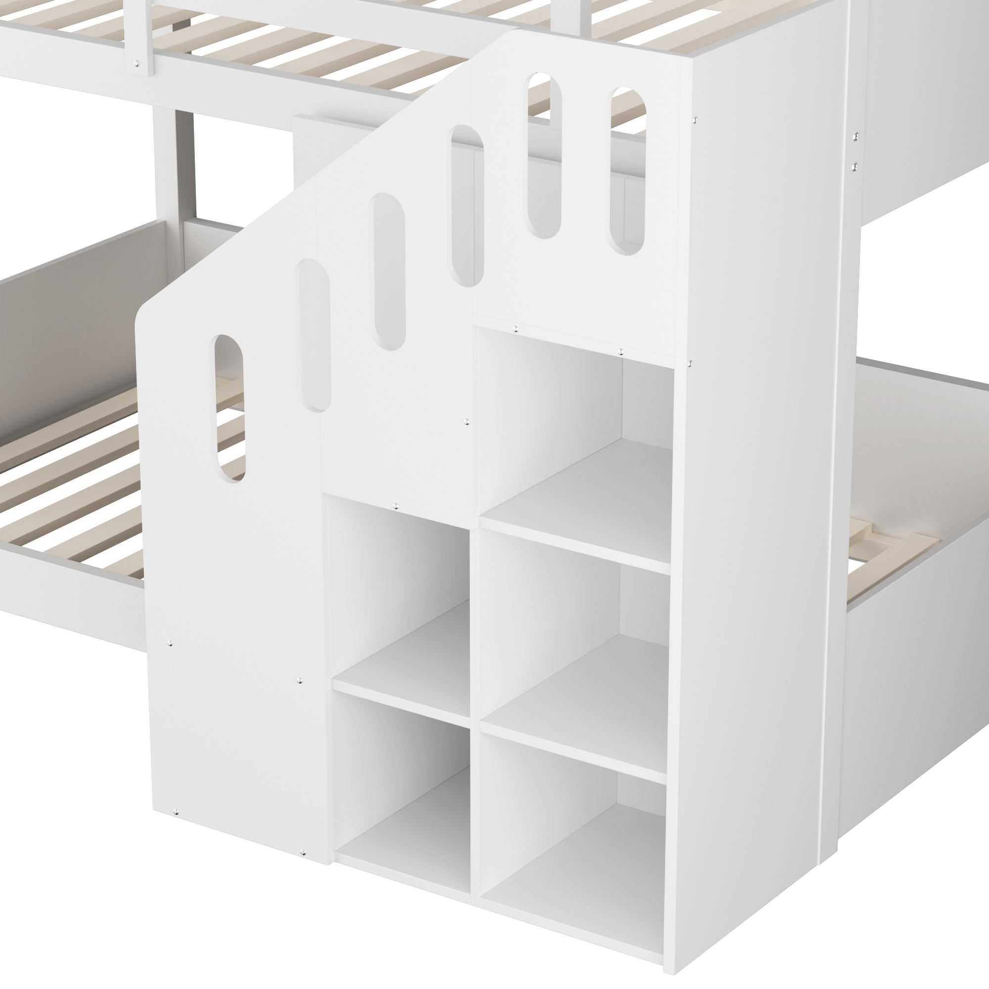Lit superposé pour enfant - 2x90x200 cm - avec casier d'escalier et garde-corps - Blanc (sans matelas) - 8