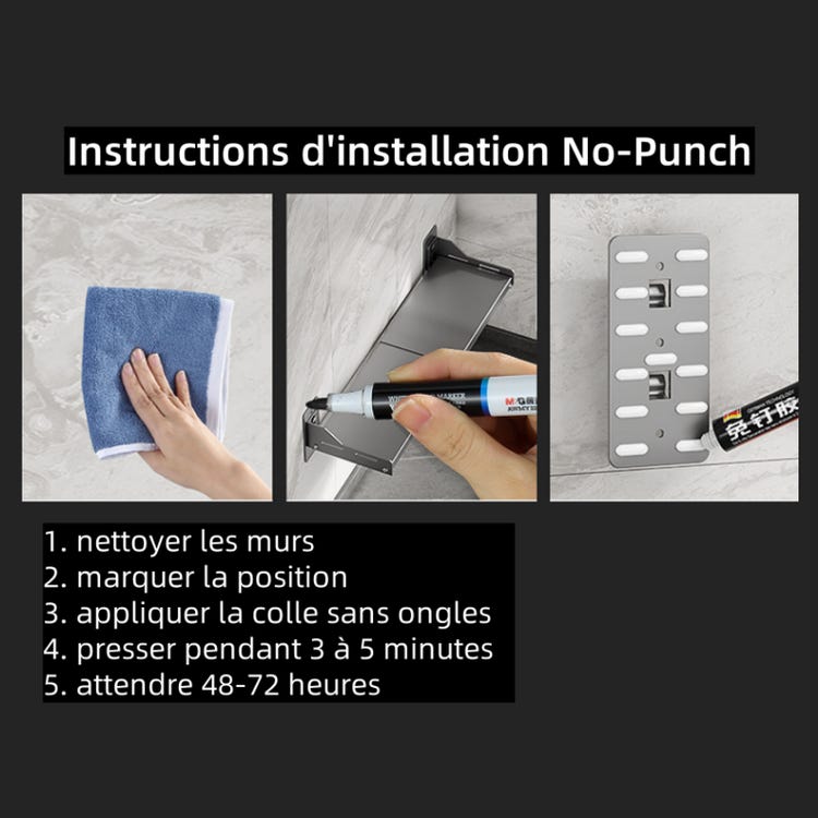 Estante extensible para microondas de cocina, para montaje en pared, sin necesidad de taladrar, 36,5-60 × 34 × 15,7 cm, gris - 5