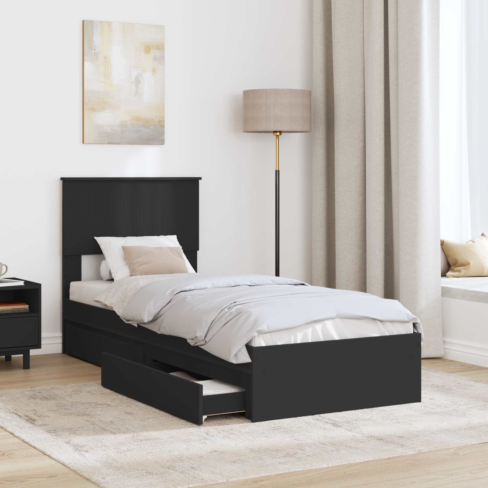 Lit de rangement avec tiroir noir 75 x 190 cm panneau de bois - 3