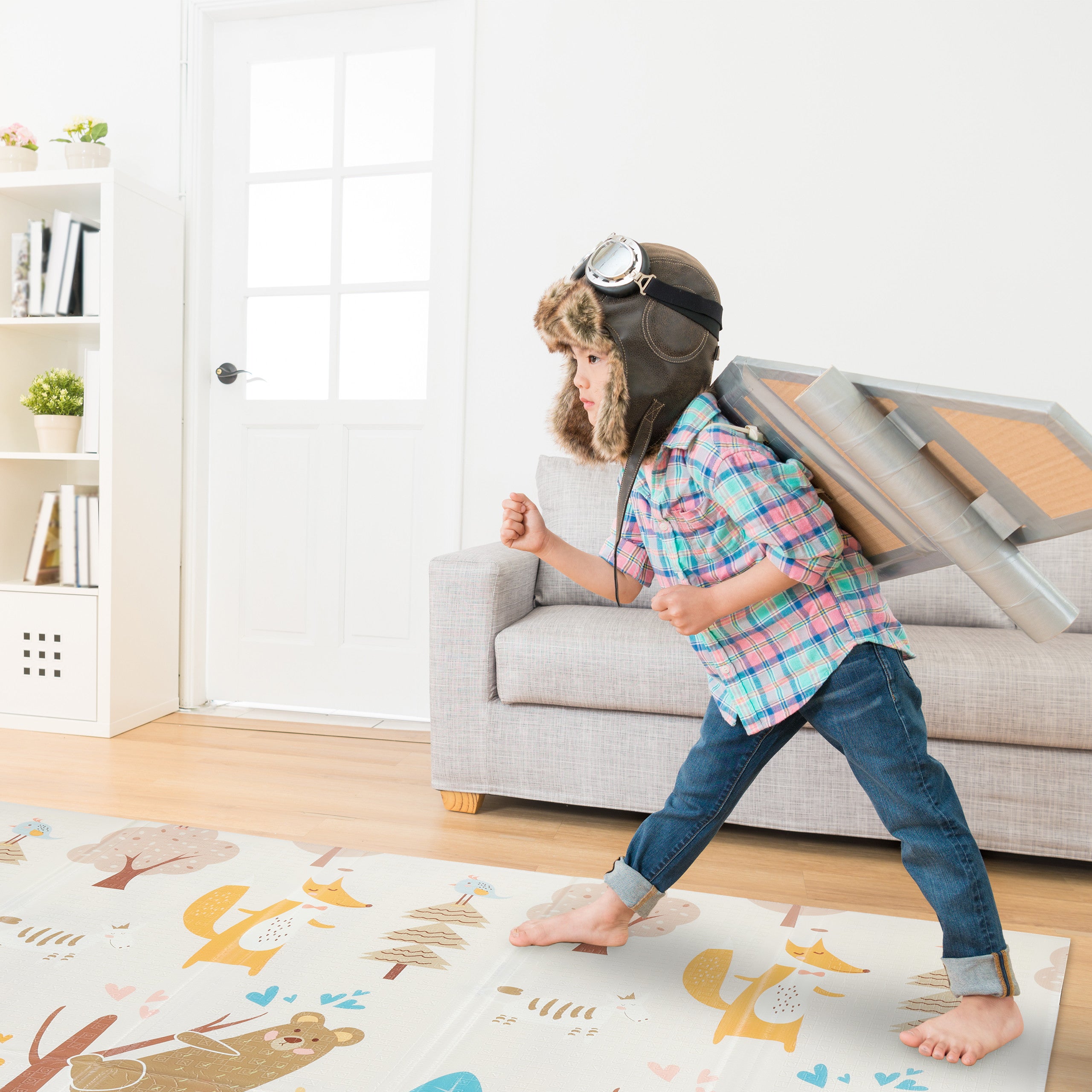 Tapis de jeu pliable, motifs animaux, sans substances nocives, lavable, mousse XPE, 195 x 175 cm, multicolore, Relaxdays - 5