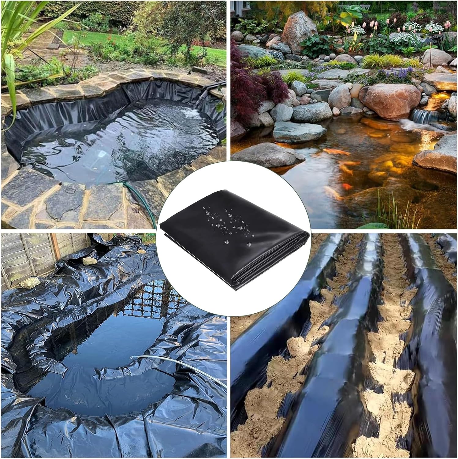 1 pièce de revêtement d'étang en PEHD durable noir (6 m x 7,6 m x 0,5 mm) pour extérieur, adapté à la membrane de piscine pour bassin à poissons, font - 6