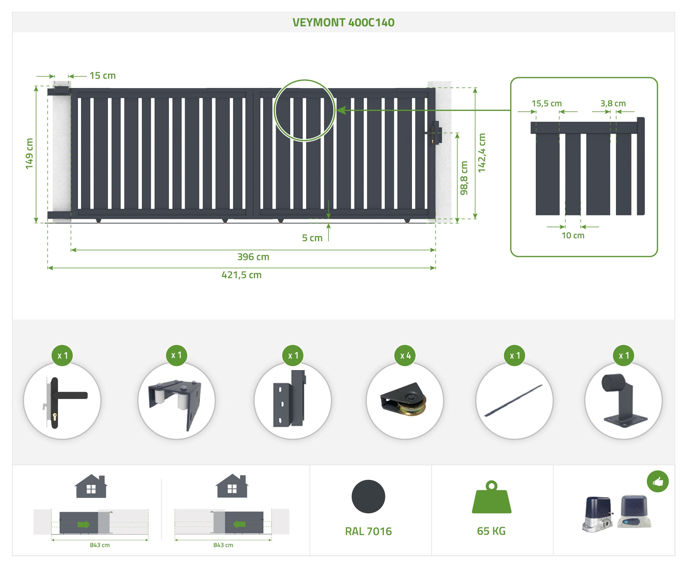 Cancello scorrevole 4m VEYMONT 400C140 - 2