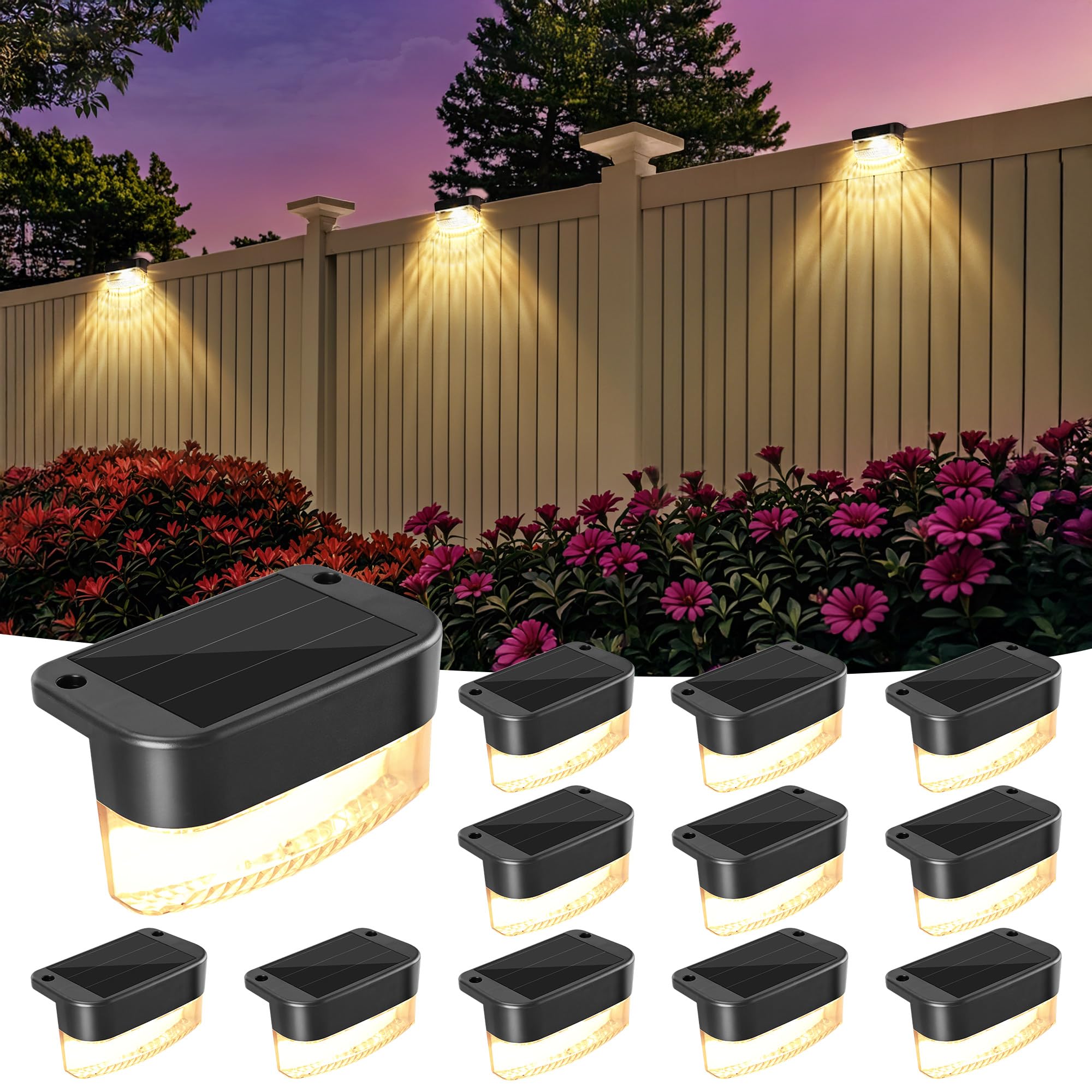 Zestaw 12 solarnych lamp LED do oświetlenia dziedzińca zewnętrznego, idealne do podwórek, basenów i zapewniające ciepłe światło