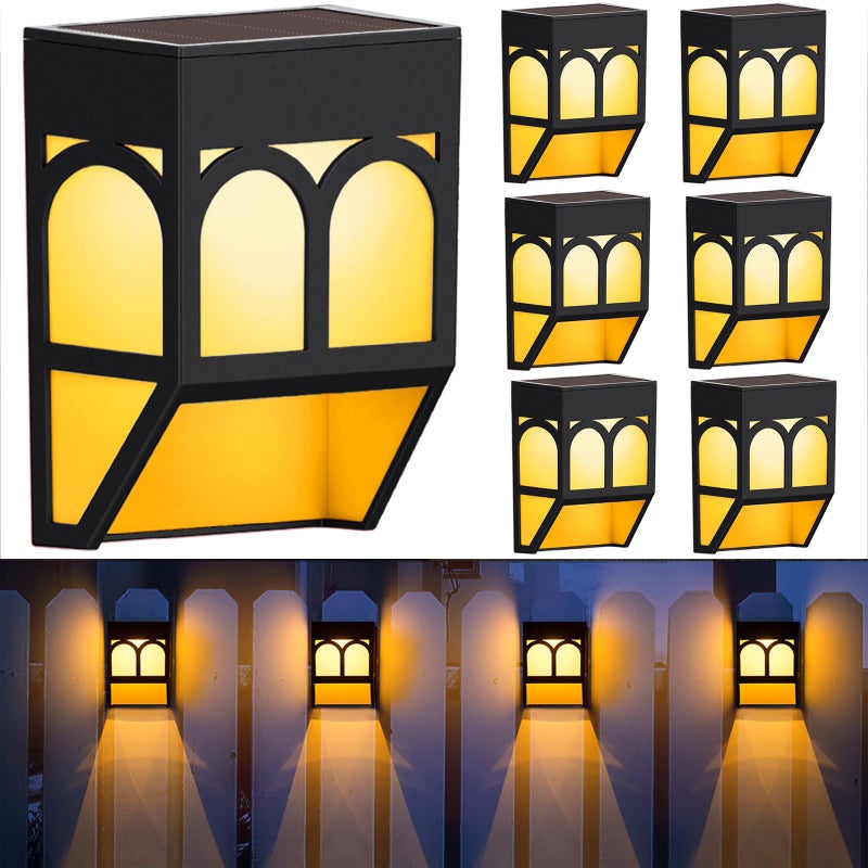 Zestaw 6 zewnętrznych lamp solarnych, solarnych lamp LED do ogrodzeń, wodoodporne solarne lampy ścienne, lampy solarne na patio, podwórko