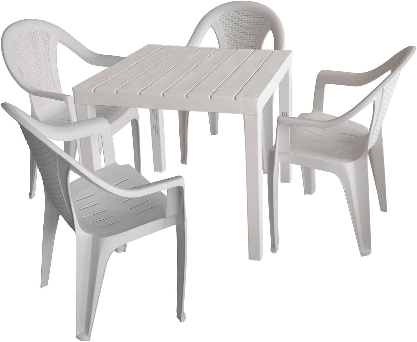 Table carrée 80x80 cm en résine blanche avec effet lattes de bois Bali - 3
