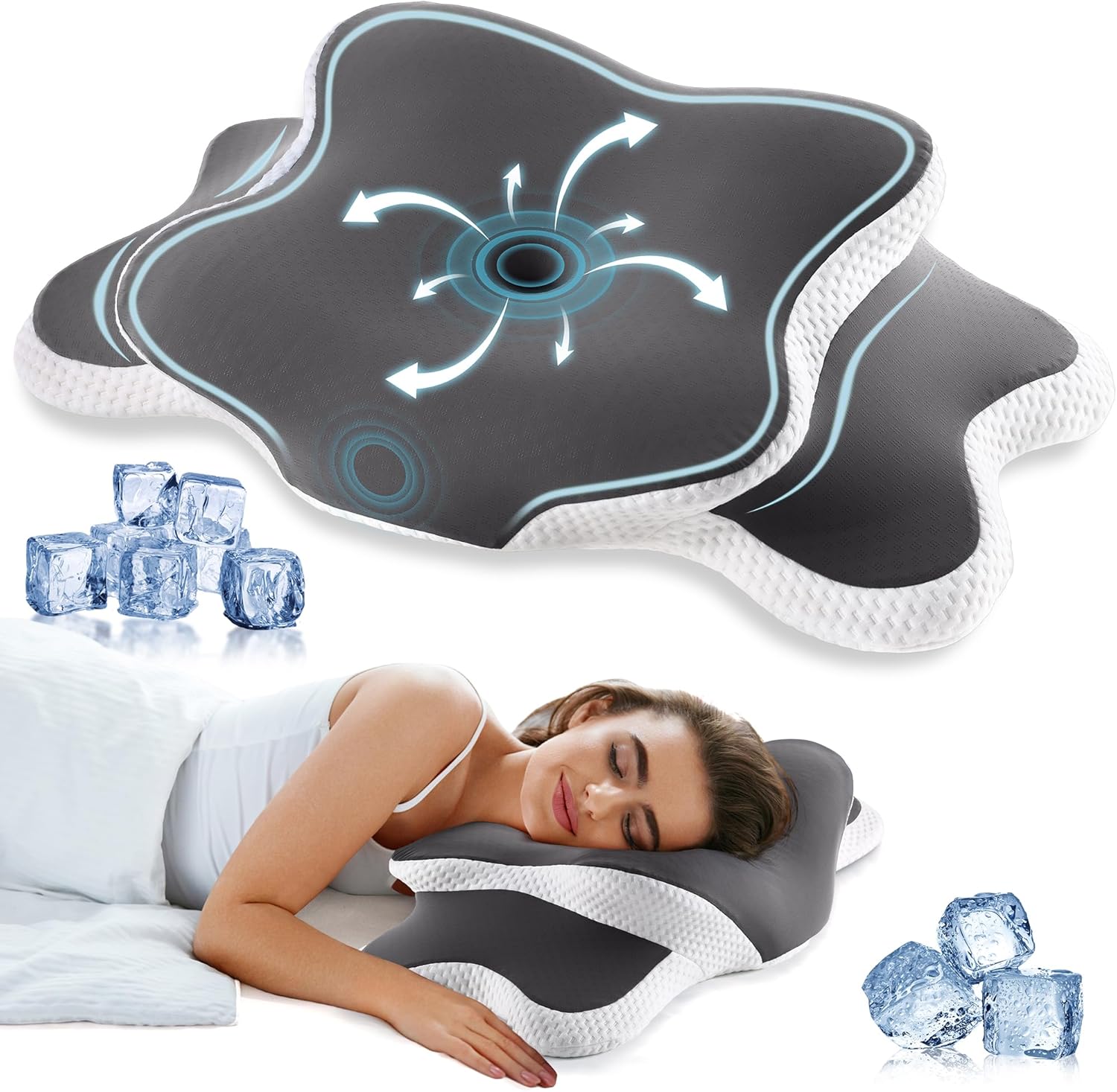 Oreiller Cervical Ergonomique En Mousse Mémoire Forme - Soutien Nuque, Dos - Housse Lavable - Double Hauteur