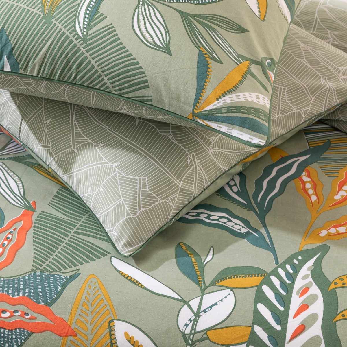 Parure de lit 2 personnes en coton 57 fils imprimé vert 260x240cm - 2