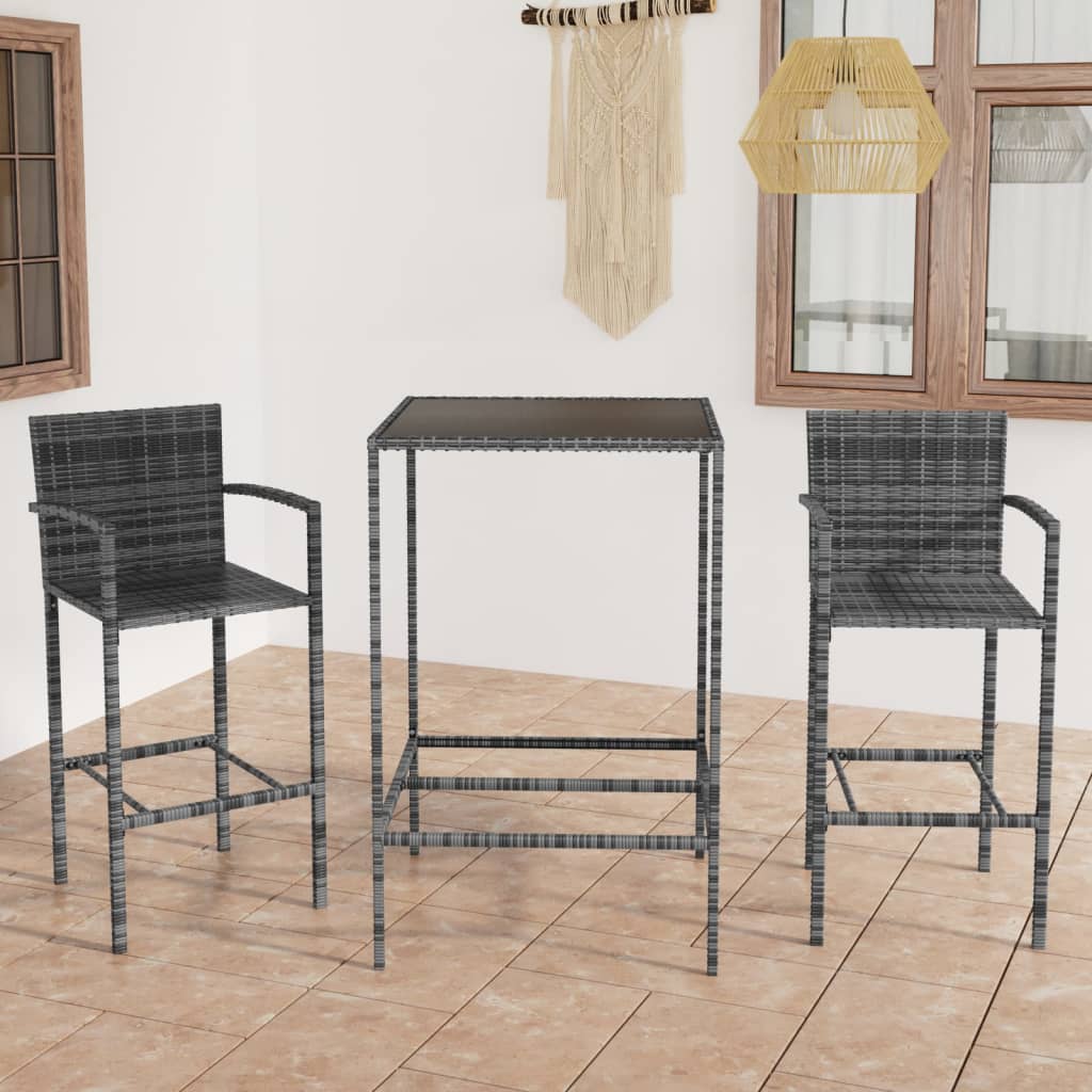 3-cz. zestaw mebli barowych do ogrodu, rattan PE, szary vidaXL