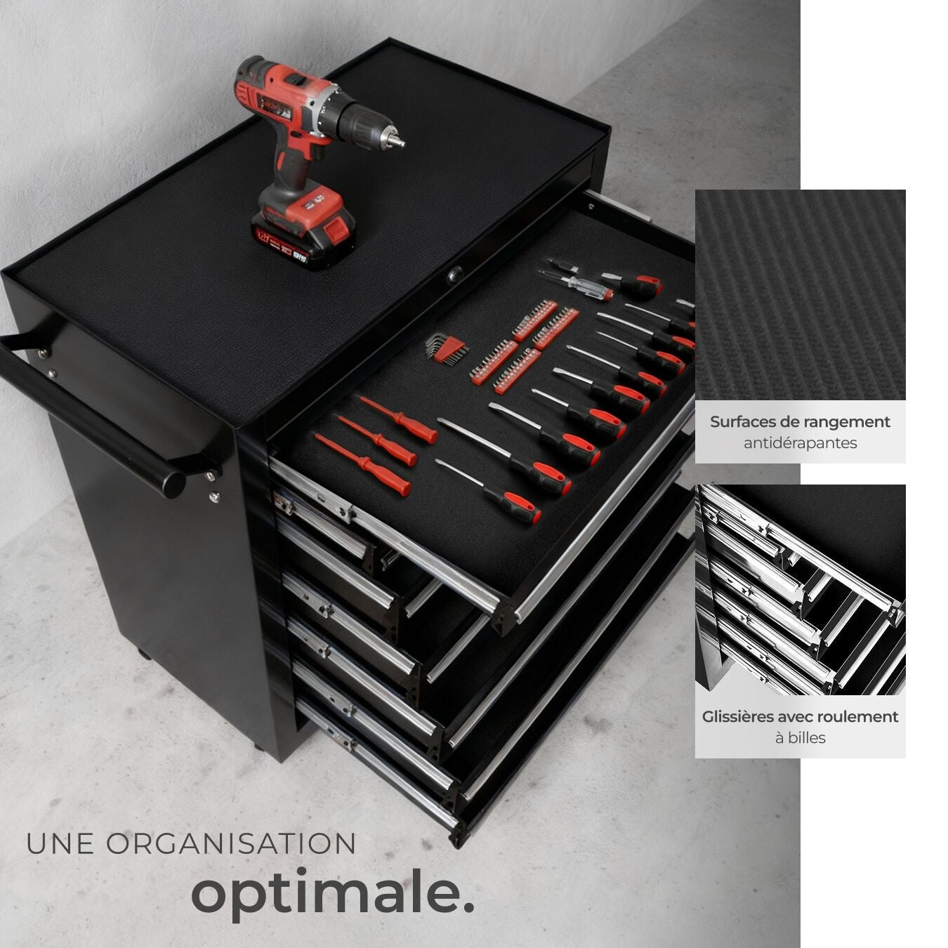 Servante d'atelier en acier avec 7 compartiments 69 x 33 x 79 cm TECTAKE - 5