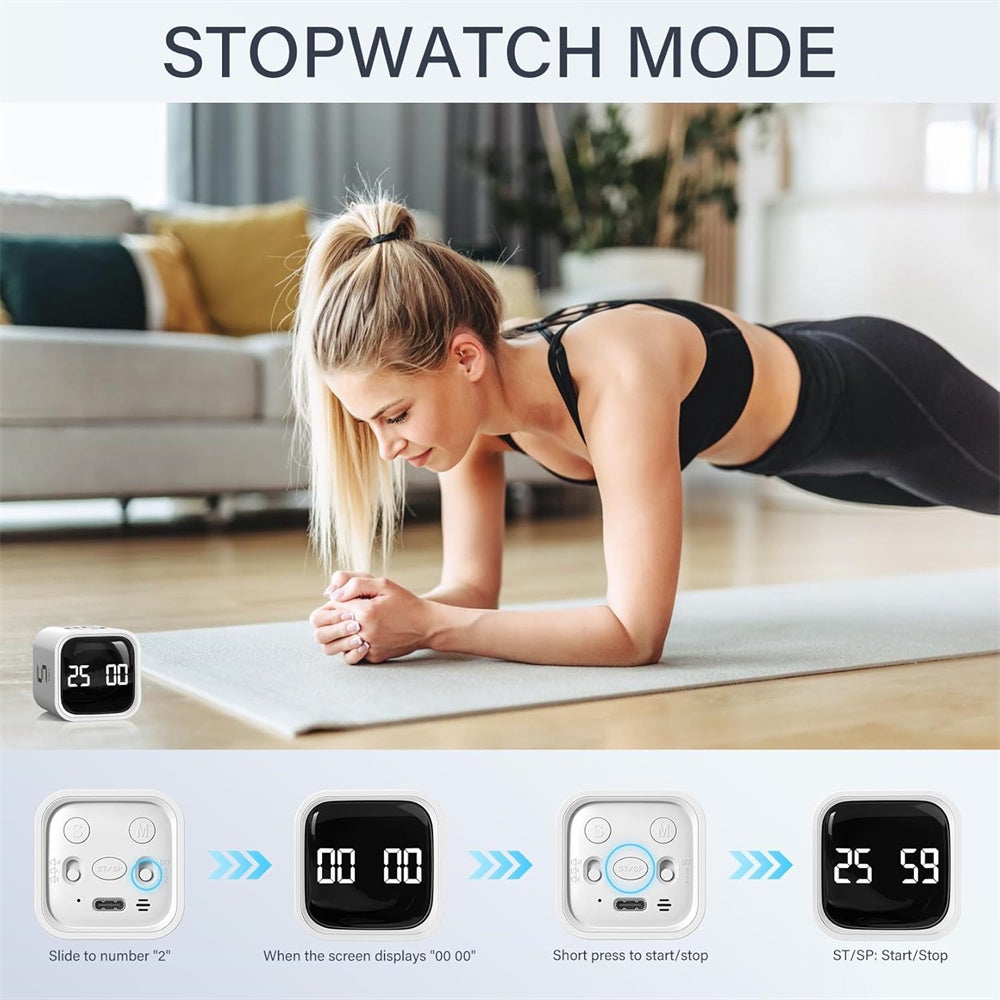 Timer intelligente, sensore di gravità/modalità manuale, gestione visiva del tempo, grandi cifre LED, 0 dB/basso consumo energetico, bianco - 3