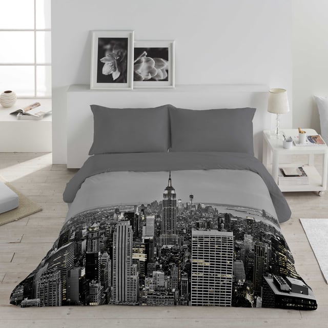 ICEHOME - Housse de couette imprimée 3 pièces Lit 150 - Microfibre polyester - 2 Taies d'oreiller incluses - Fabriqué en Espagne - WALL STREET