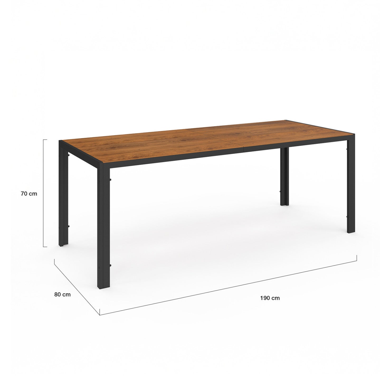 Salon de jardin NOUMEA table 190 cm plateau verre trempé effet bois et 8 chaises empilables noir et bois - 5