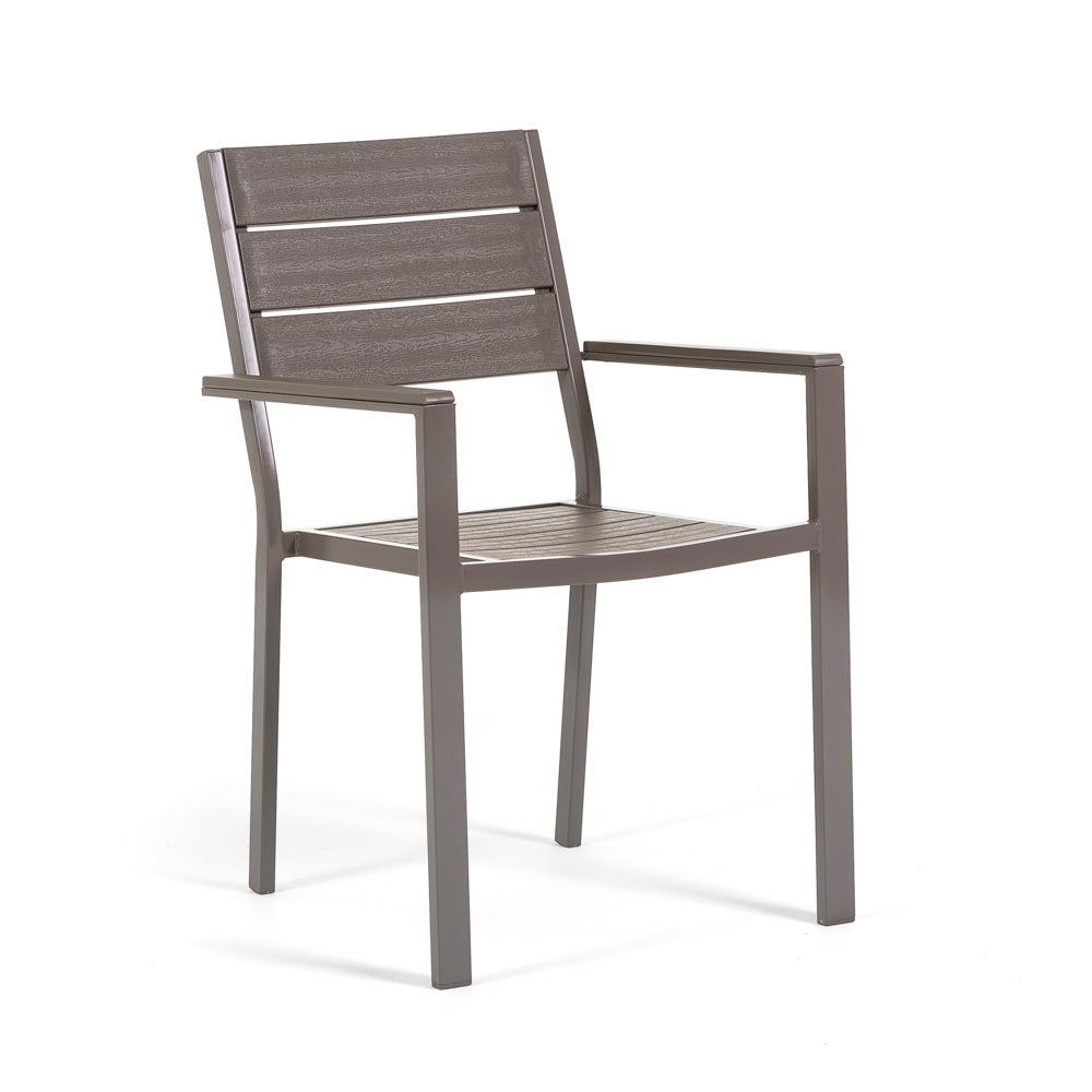 Set pranzo da giardino con tavolo e 6 sedie impilabili in acciaio e top in polietilene tortora - 2