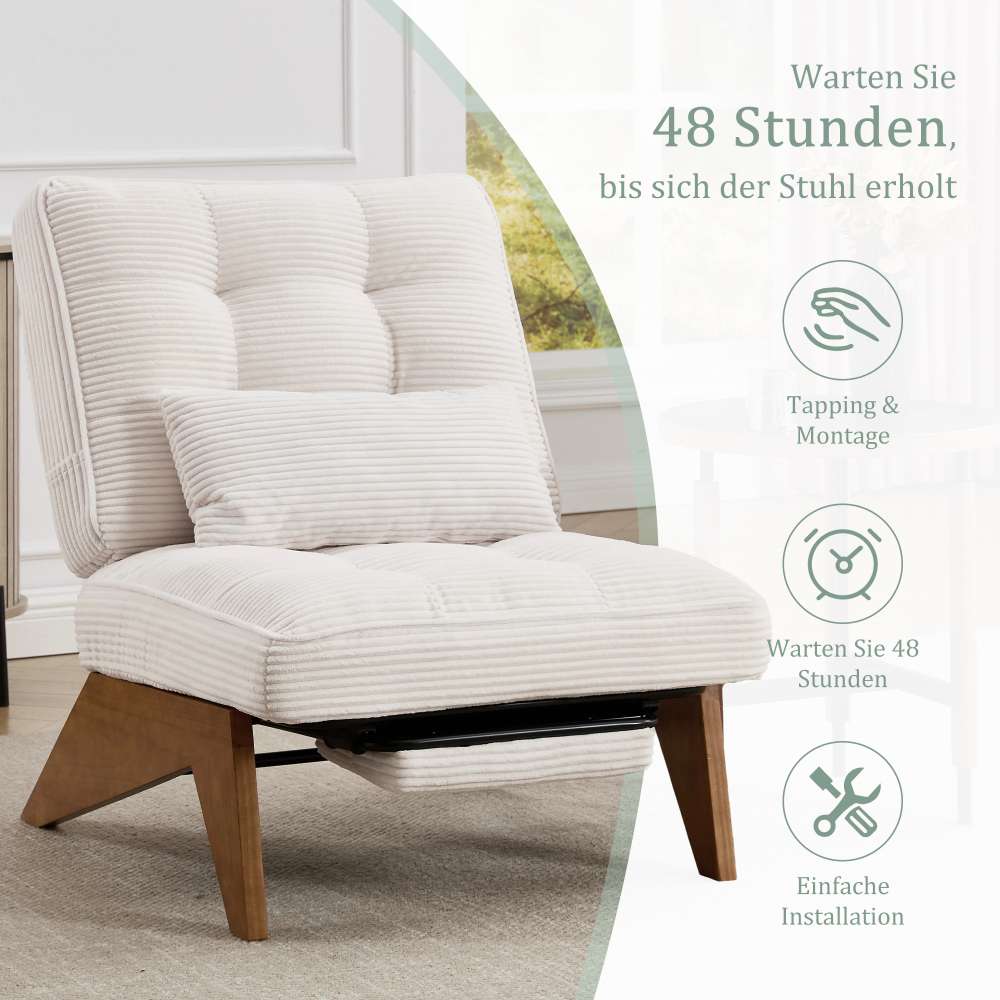 Fauteuil relax moderne en velours côtelé réglable avec repose-pieds, coussin lombaire et pieds en bois massif - 4
