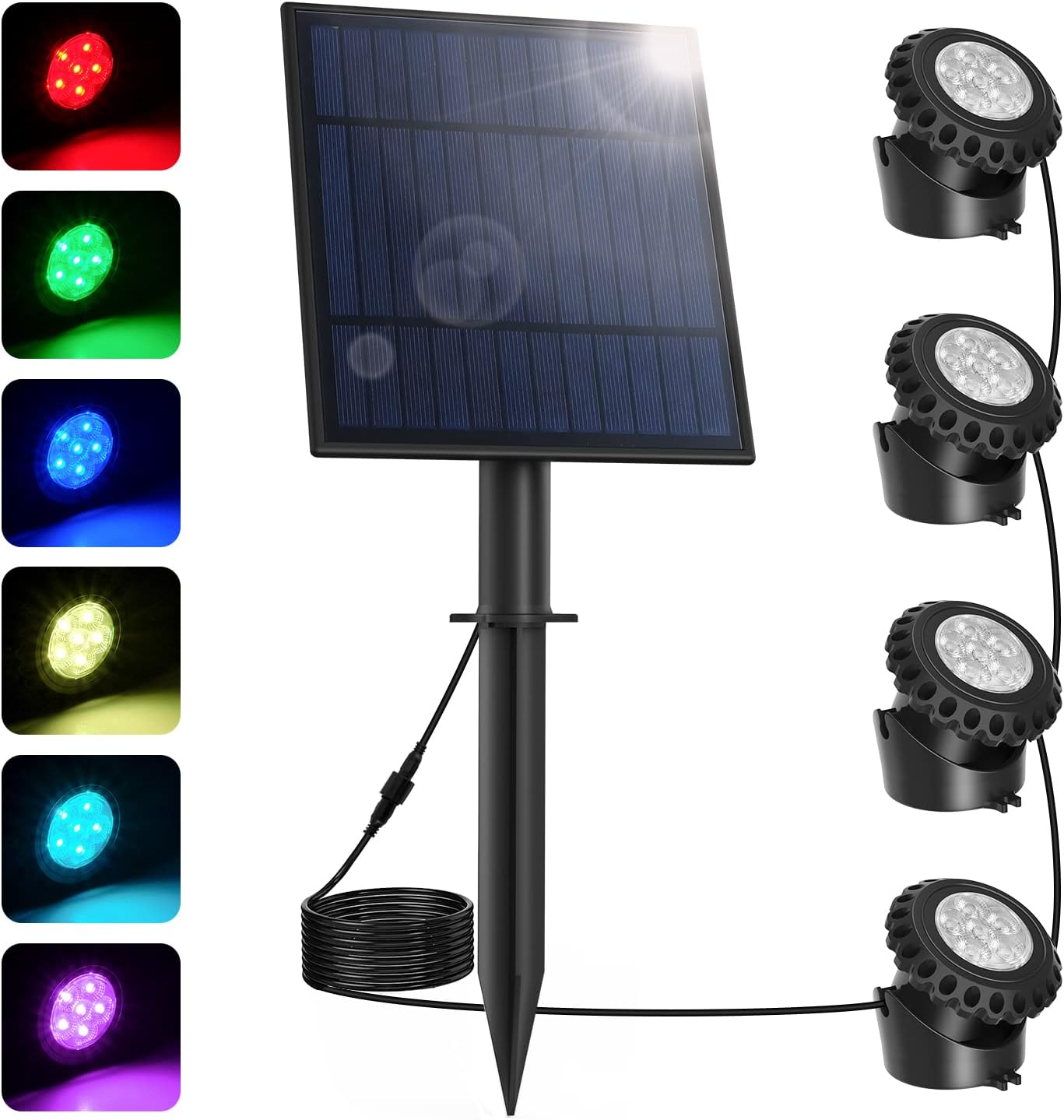 Zanurzalna lampa solarna LED, oświetlenie basenowe RGB, wodoodporna IP68, odpowiednia do akwarium, ogrodu, basenu, fontanny, stawu (4 w 1)
