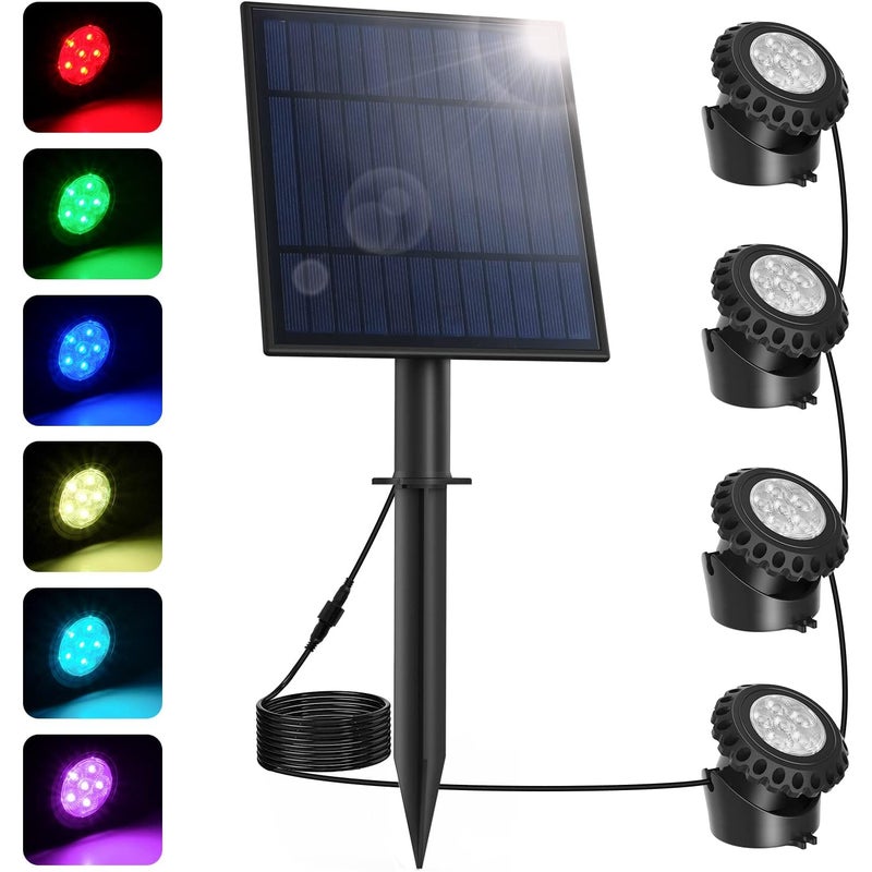 Zanurzalna lampa solarna LED, oświetlenie basenowe RGB, wodoodporna IP68, odpowiednia do akwarium, ogrodu, basenu, fontanny, stawu (4 w 1)