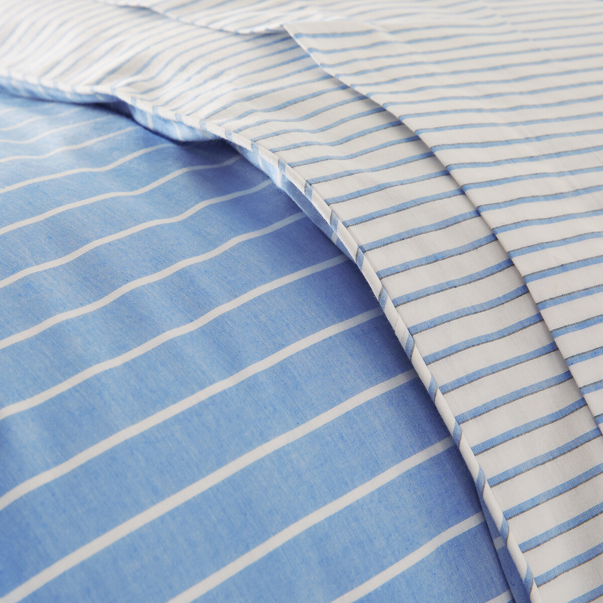 Housse de couette en percale de coton, Edward - Rayé bleu - 240 x 220 cm - 3