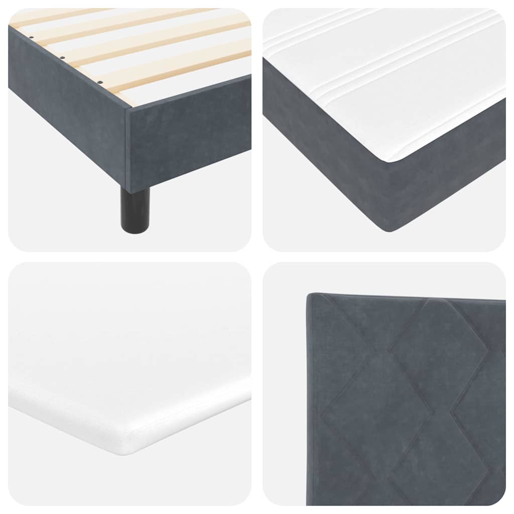 Cadre de lit avec matelas Gris foncé 90 x 200 cm Velours - 9