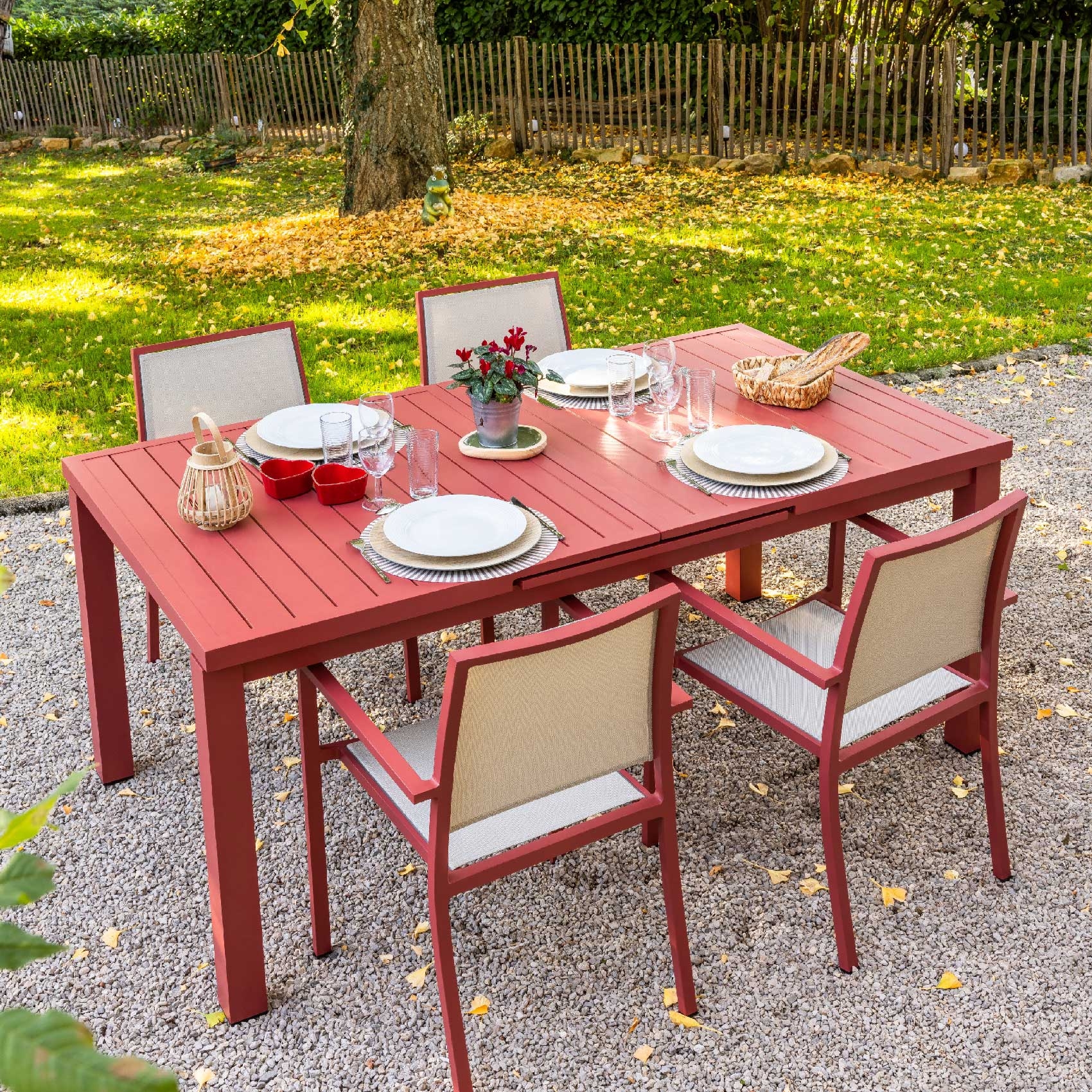 Table de jardin extensible 8 10 personnes terracotta 180 240x100x76