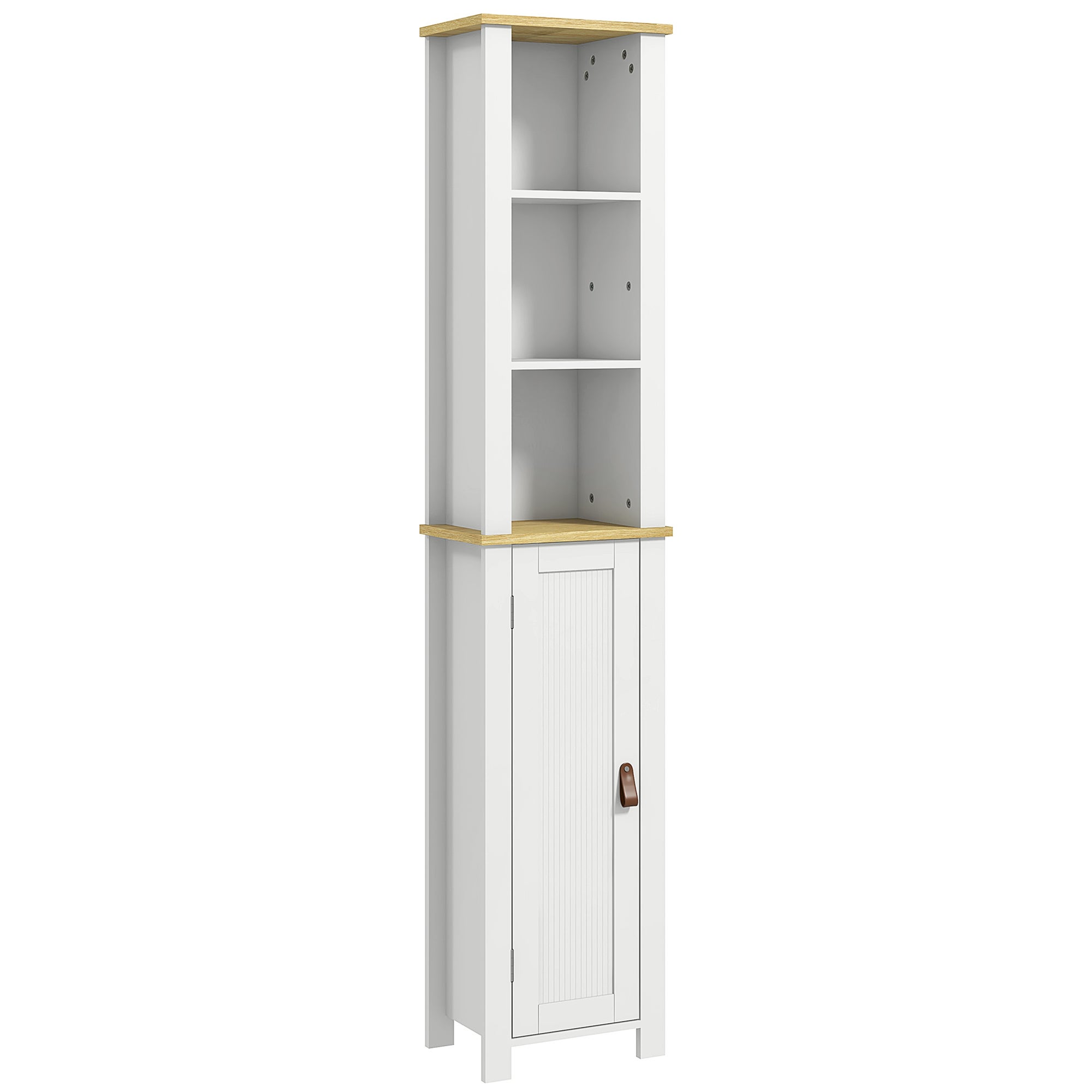 Leroy Merlin Bathroom Column Bathroom Cabinet With Open Shelves, Door And Adjustable Shelf Anti-Tip Design 34X23x165 Cm White Blanco 