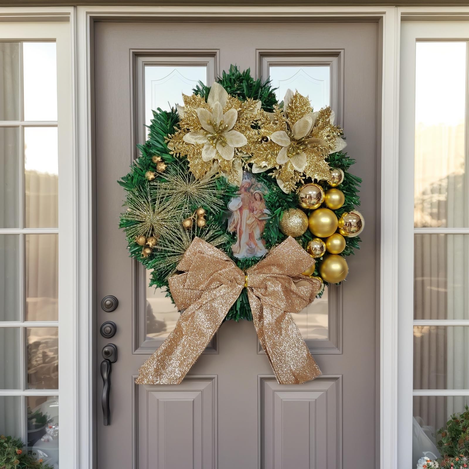 Ghirlanda decorativa natalizia, ghirlanda artificiale,ghirlanda da appendere,decorazione per esterni, adatta per porta d'ingresso,ornamenti,oro,30cm - 3