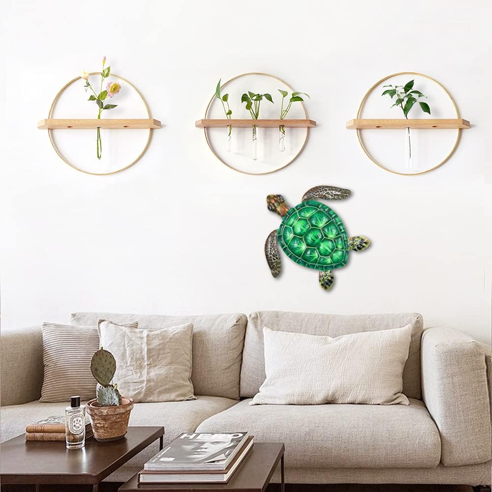 (12 pouces, vert) Grande décoration murale en métal, ornements suspendus en forme de tortue en fer, convient pour salle de bain, chambre, piscine - 4