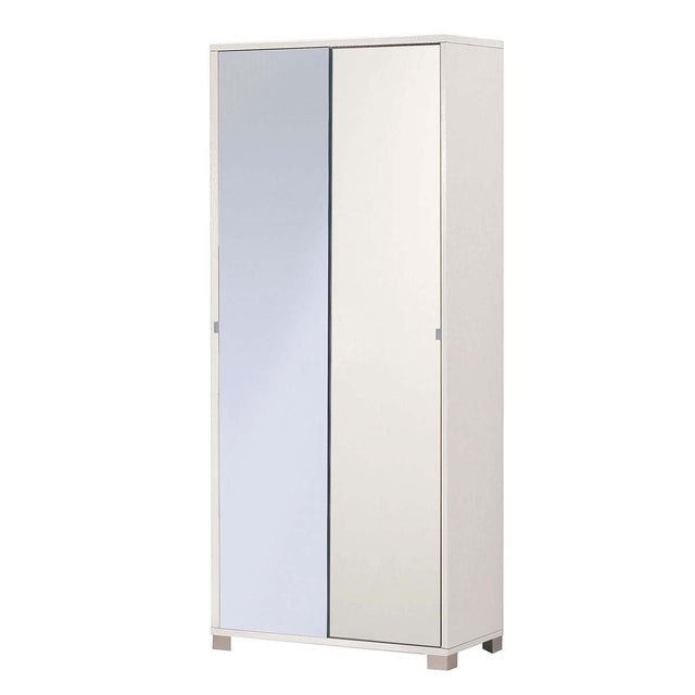 Mobile cameretta con due ante scorrevoli e 8 ripiani regolabili, misure 82x41x190H. Armadi bianchi fiammato per camera da letto, anta a specchio.