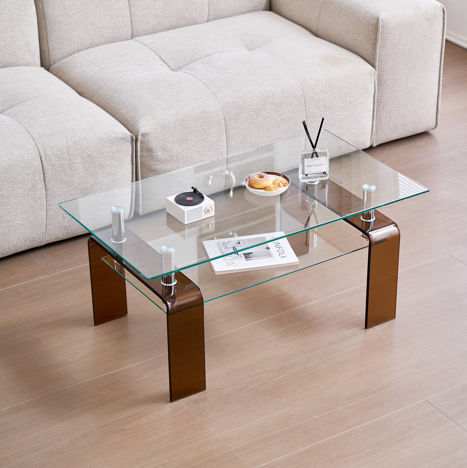 Table basse 100x55x45 cm à deux niveaux avec supports en Métal ...