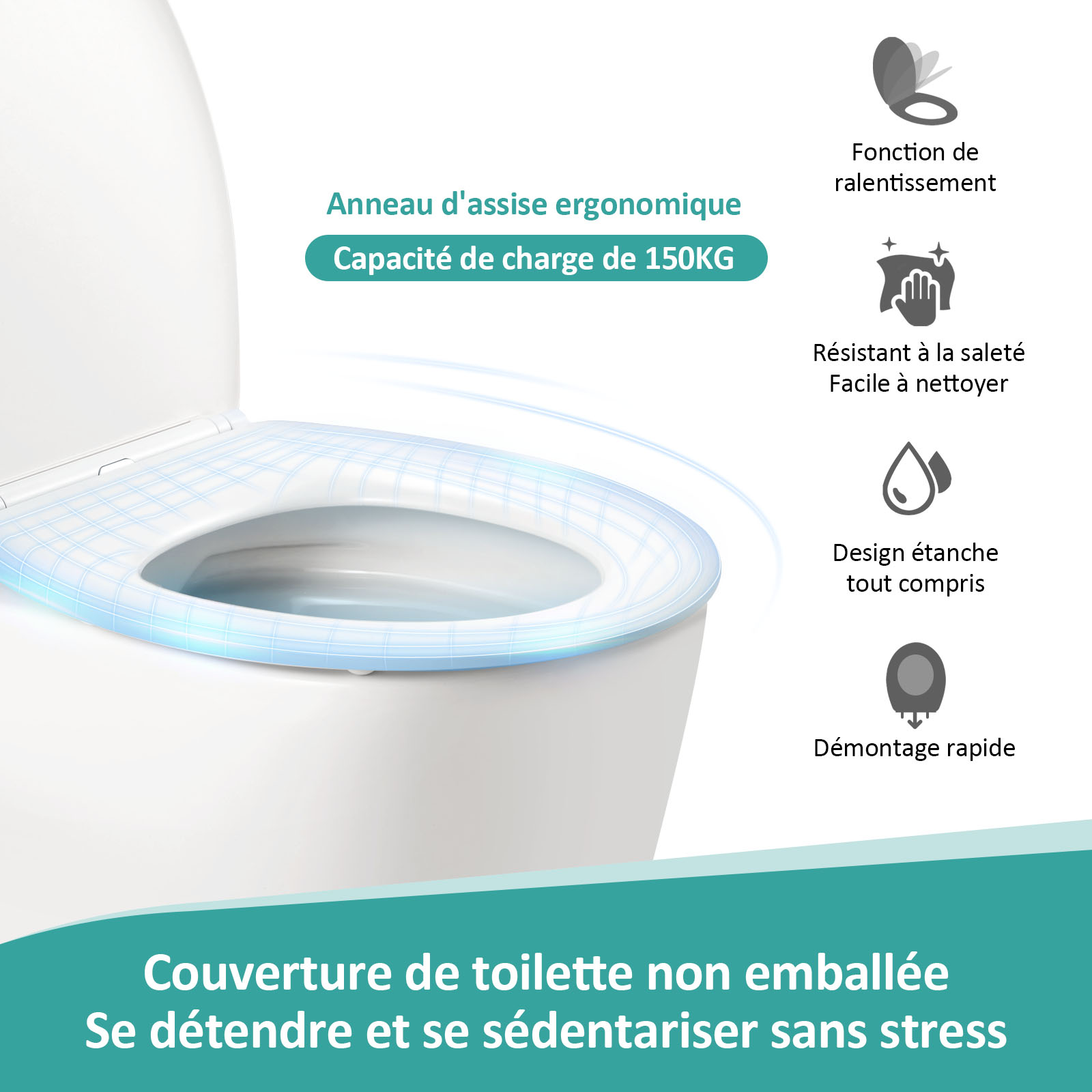 EMKE Abattant de WC avec abaissement automatique couvercle de toilette en forme de O blanc lunette de toilette amovible jusqu a 150 kg Leroy Merlin