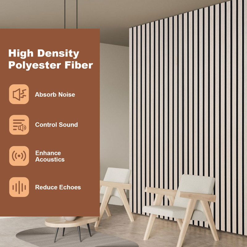 Panel de listones Revestimiento de pared natural Panel acústico de pared moderno de MDF en chapa de madera y fieltro 120x60x2,1cm Roble - 4