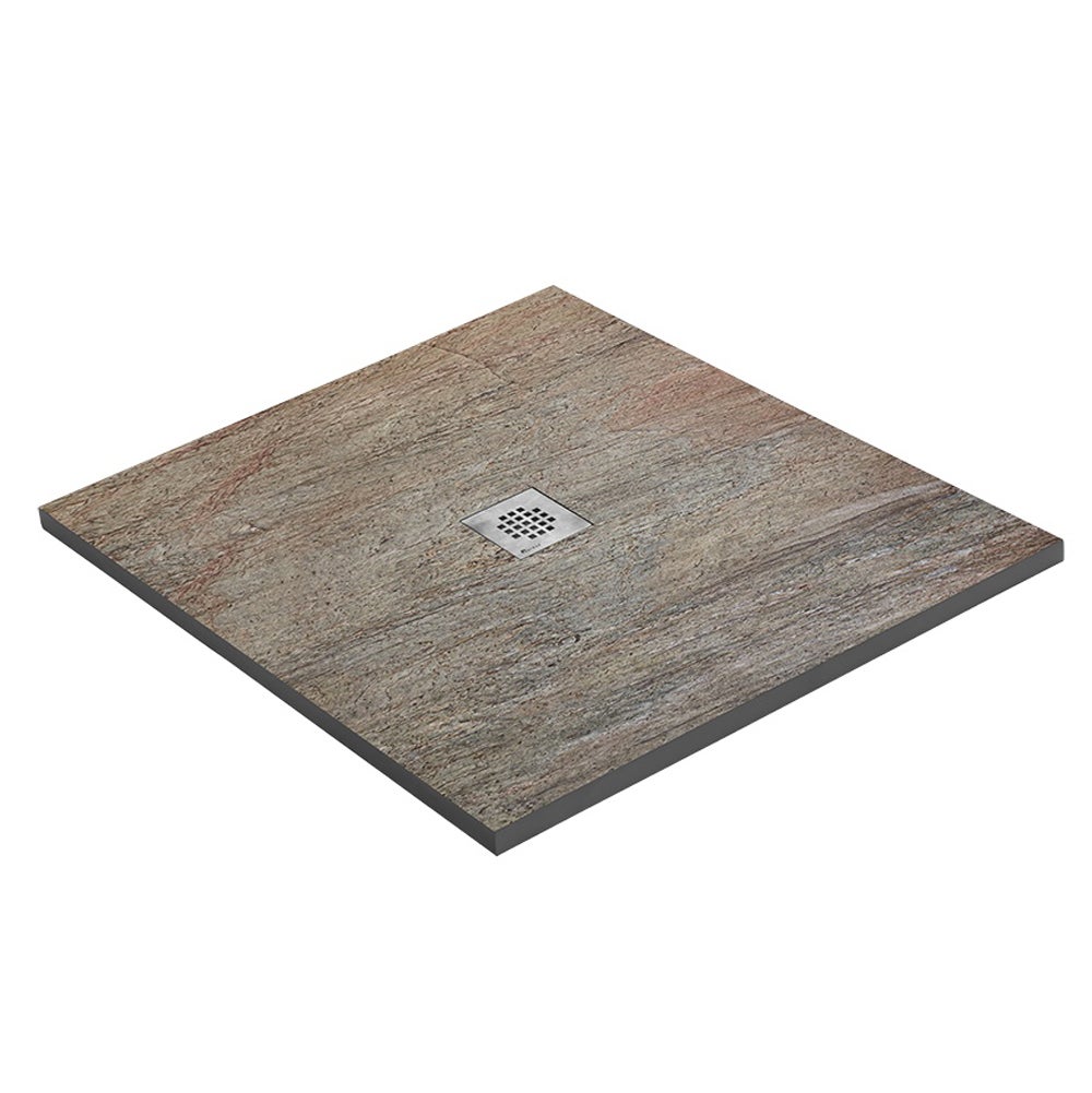 Plato de ducha de piedra natural cobre 120 x 120 cm - rejilla cuadrada centrada