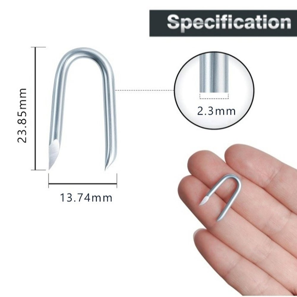 (200 Pcs) Clou Double Pointe, Cavalier de Fixation de U pour Filets de Clôture, Agrafes Galvanisées pour Filets, Idéales pour Grillage à Poules, - 6