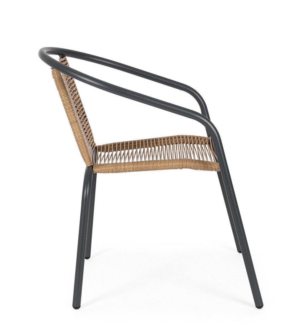 Chaise avec accoudoirs en acier et assise et dossier en fibre synthétique, anthracite - 5