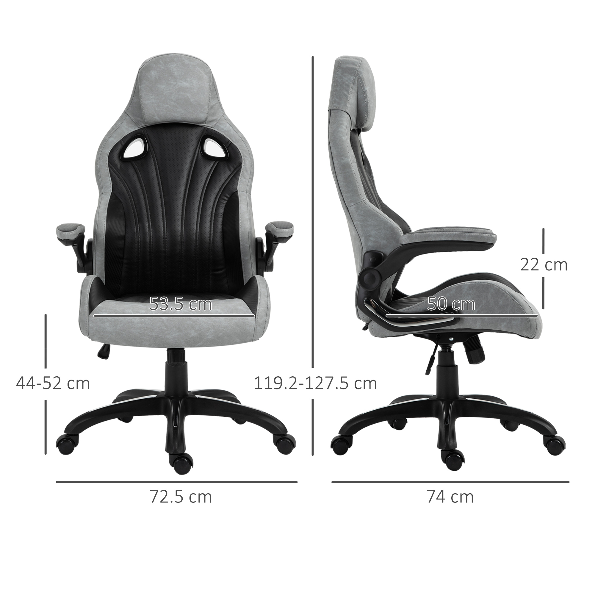 Vinsetto Sedia da Ufficio Poltrona Gaming, Ergonomica con Schienale Alto, Girevole e Altezza Regolabile, Nero e Grigio - 3