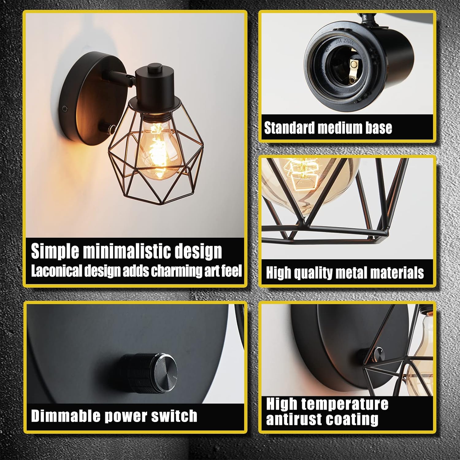 Regulowana 360° lampa ścienna do wnętrz, lampa ścienna w stylu retro industrialnym, oświetlenie wewnętrzne z regulacją jasności do sypialni, salonu i - 3