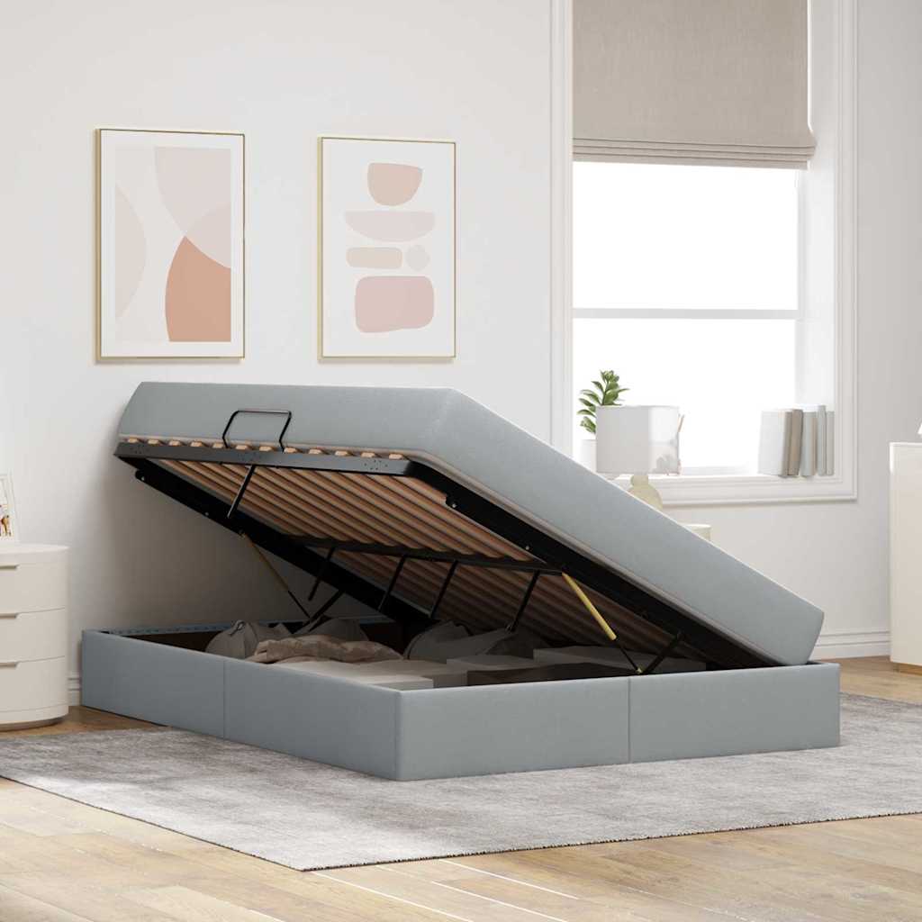 Lit avec rangement et matelas gris clair 140 x 190 cm polyester - 4
